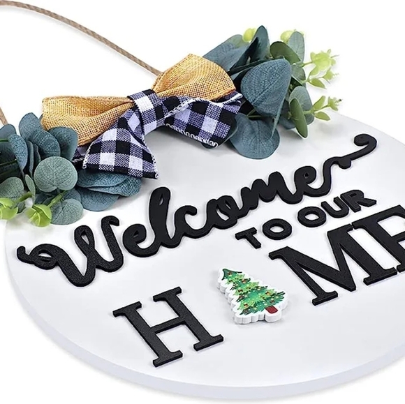 WELCOME TO OUR HOME WHITE INTERCHANGEABLE WOODEN SIGN DOORKNOCKER SIZE 1… - Picture 3 of 11